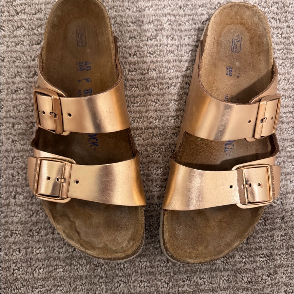Birkenstock Arizona soft footbed slide sandal- copper leather size 9 - Picture 4 of 13